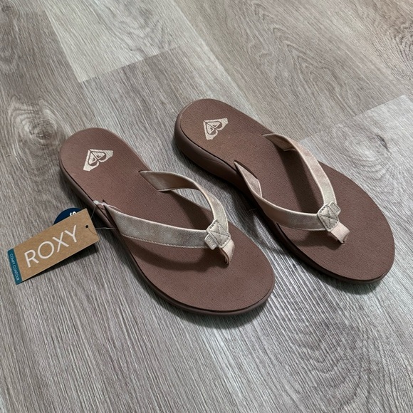 Roxy Laila Wedge Flip Flop Bronze Metallic NEW Sandal 10 - Picture 2 of 6